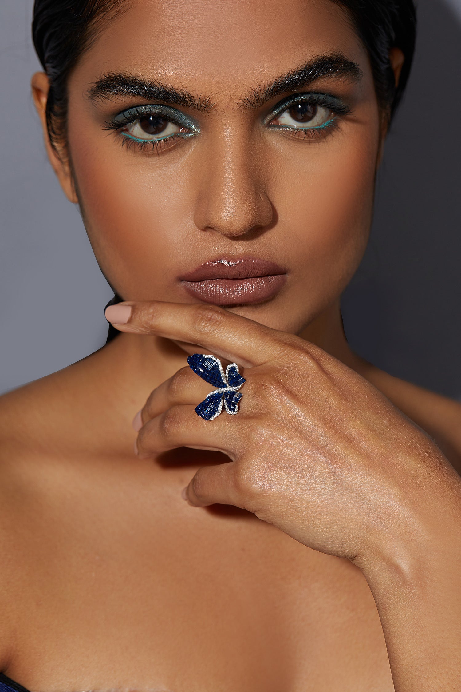 Mystical  Blue Sapphire Butterfly Statement Ring