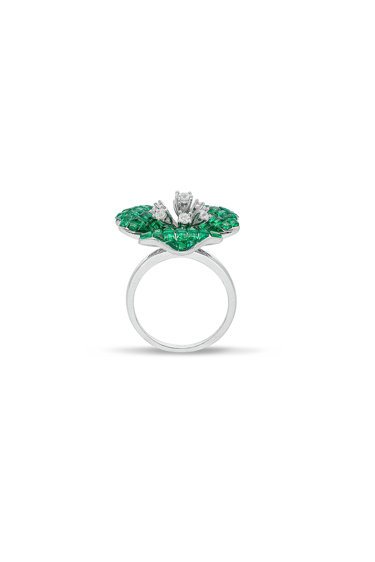 Mystical Emerald Green Petal Cascade Ring