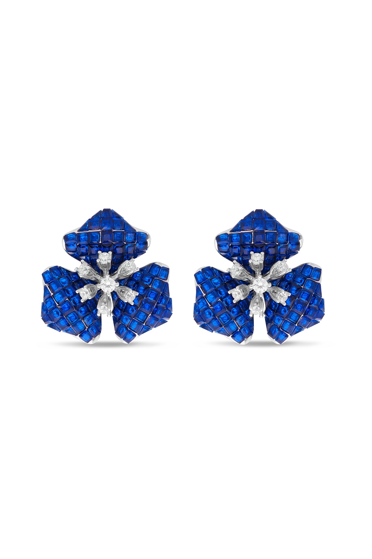 Ethereal Blue Sapphire Trillium Blossom Ear Studs