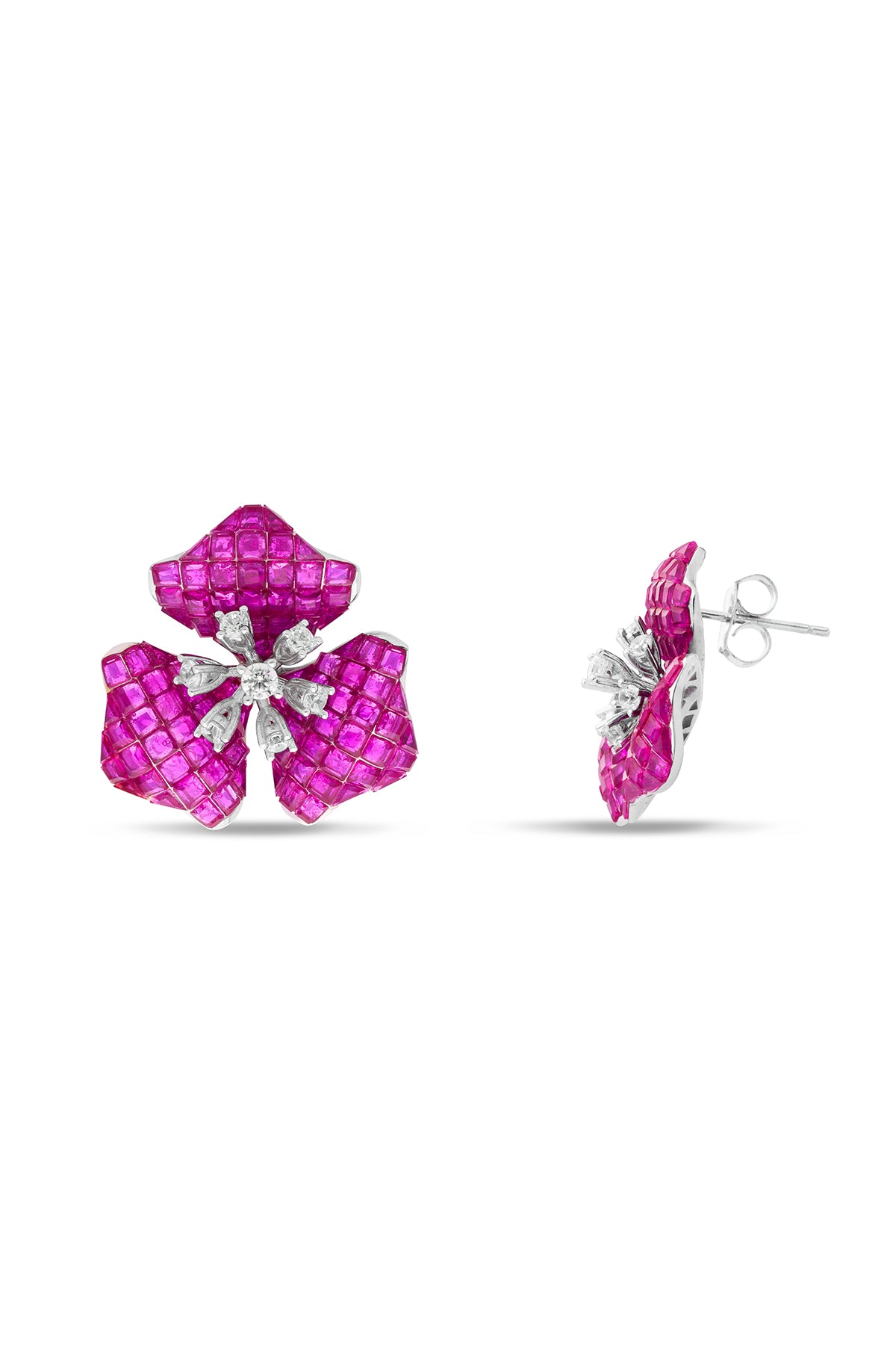 Ethereal Ruby Trillium Blossom Ear Studs