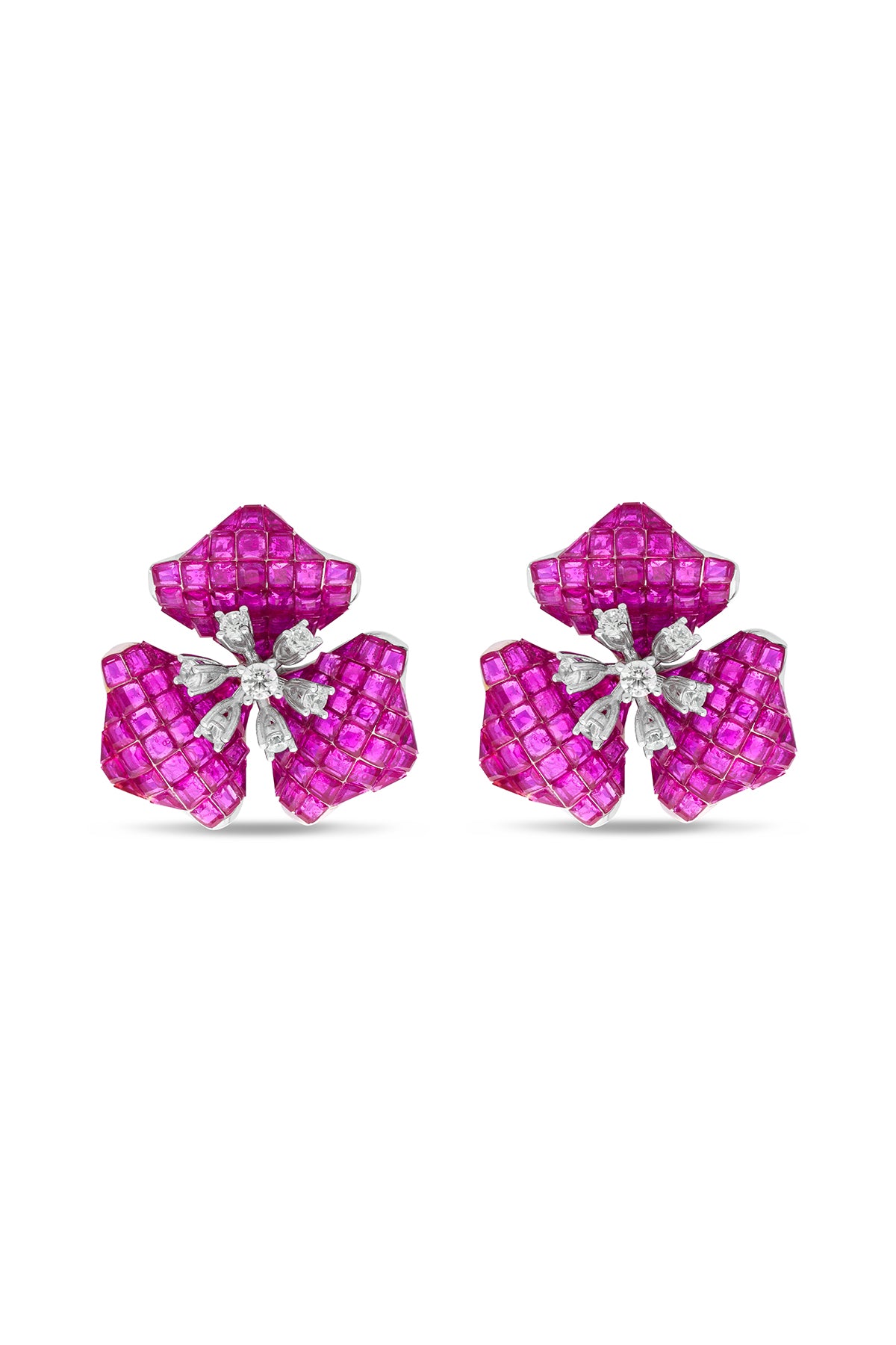 Ethereal Ruby Trillium Blossom Ear Studs