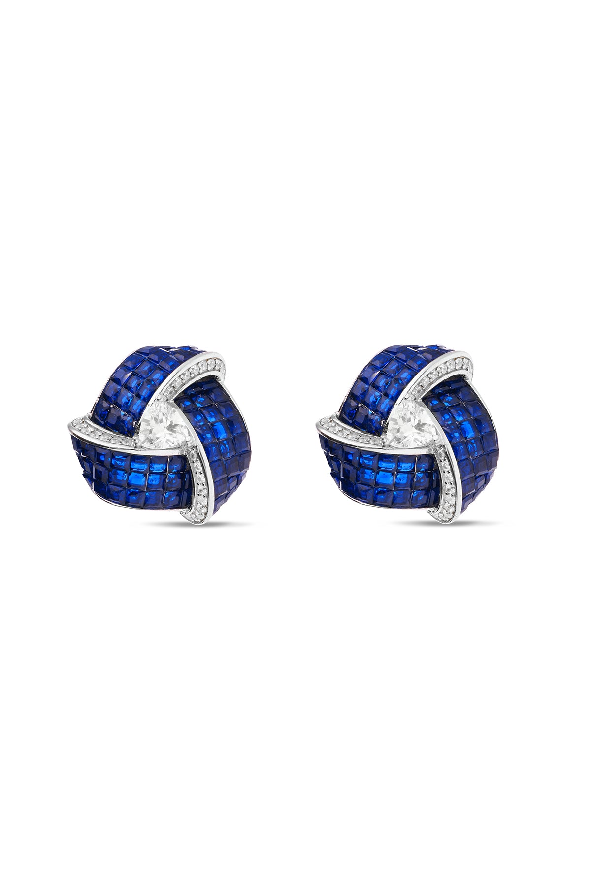 Enchanted Blue Sapphire Triad Blossom Stud Earrings
