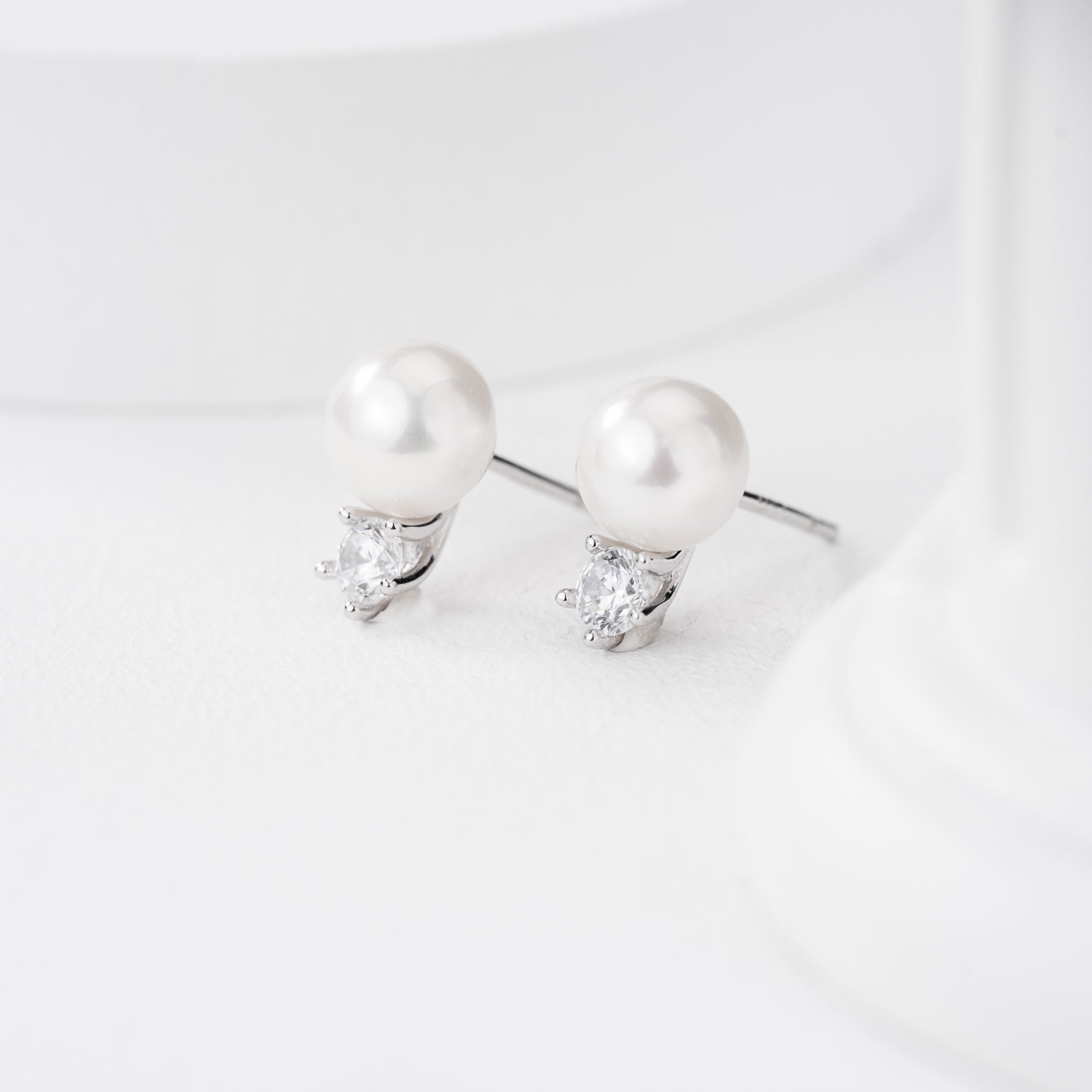 Radiant Solitaire & Pearl Stud Earrings