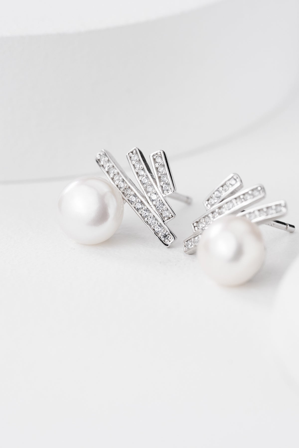 Glamourous Rhodium Pearl Drop Earrings
