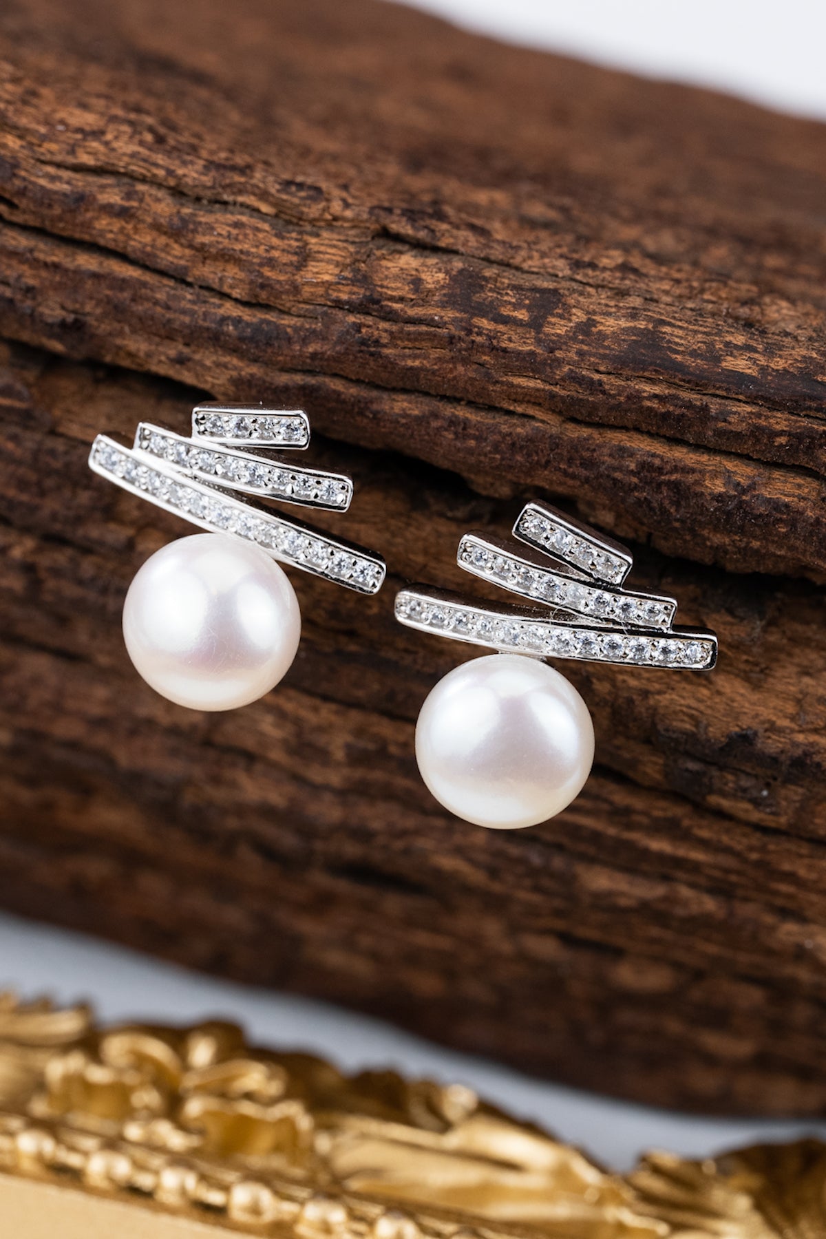 Glamourous Rhodium Pearl Drop Earrings