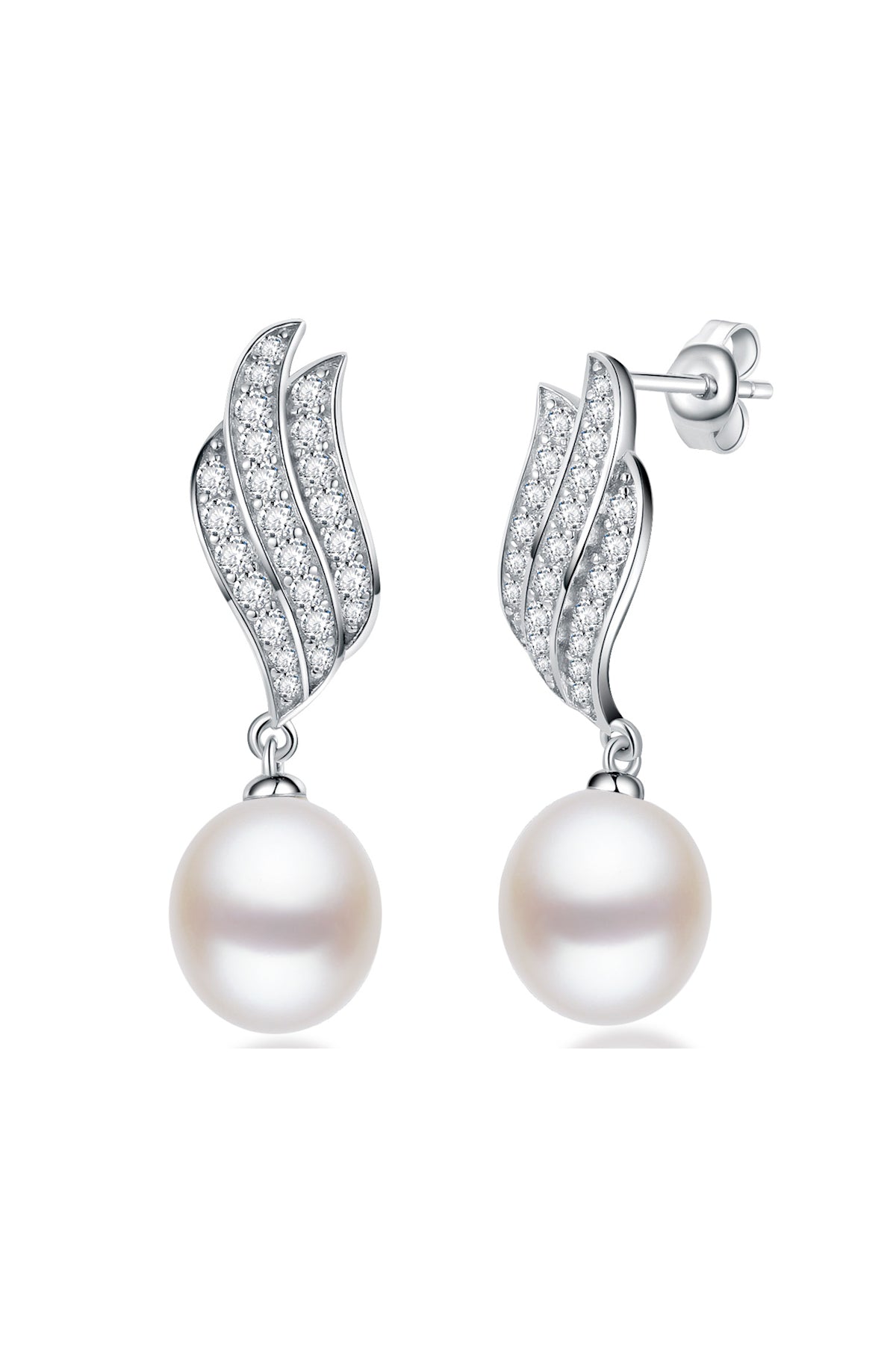 Wave Pave Pearl Drop Earrings