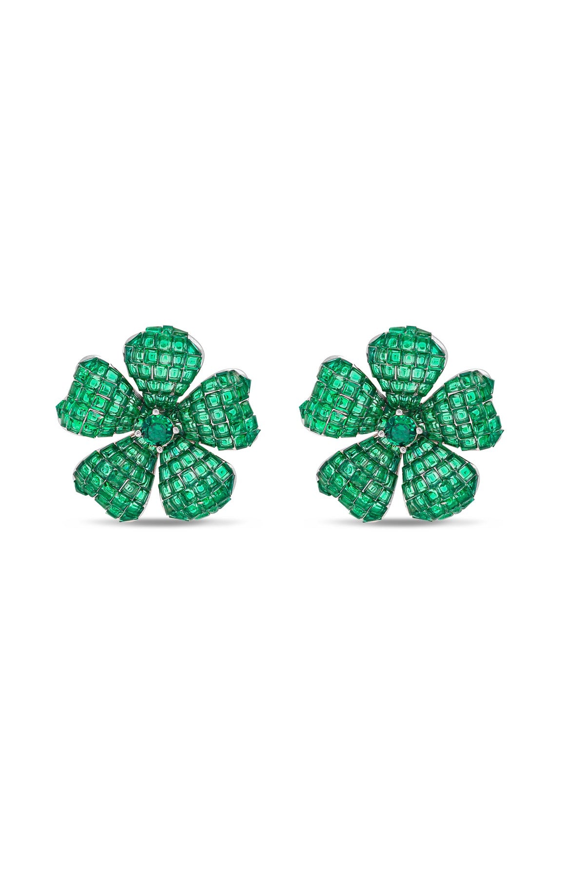 Floral Emerald Green Fantasia Stud Earrings