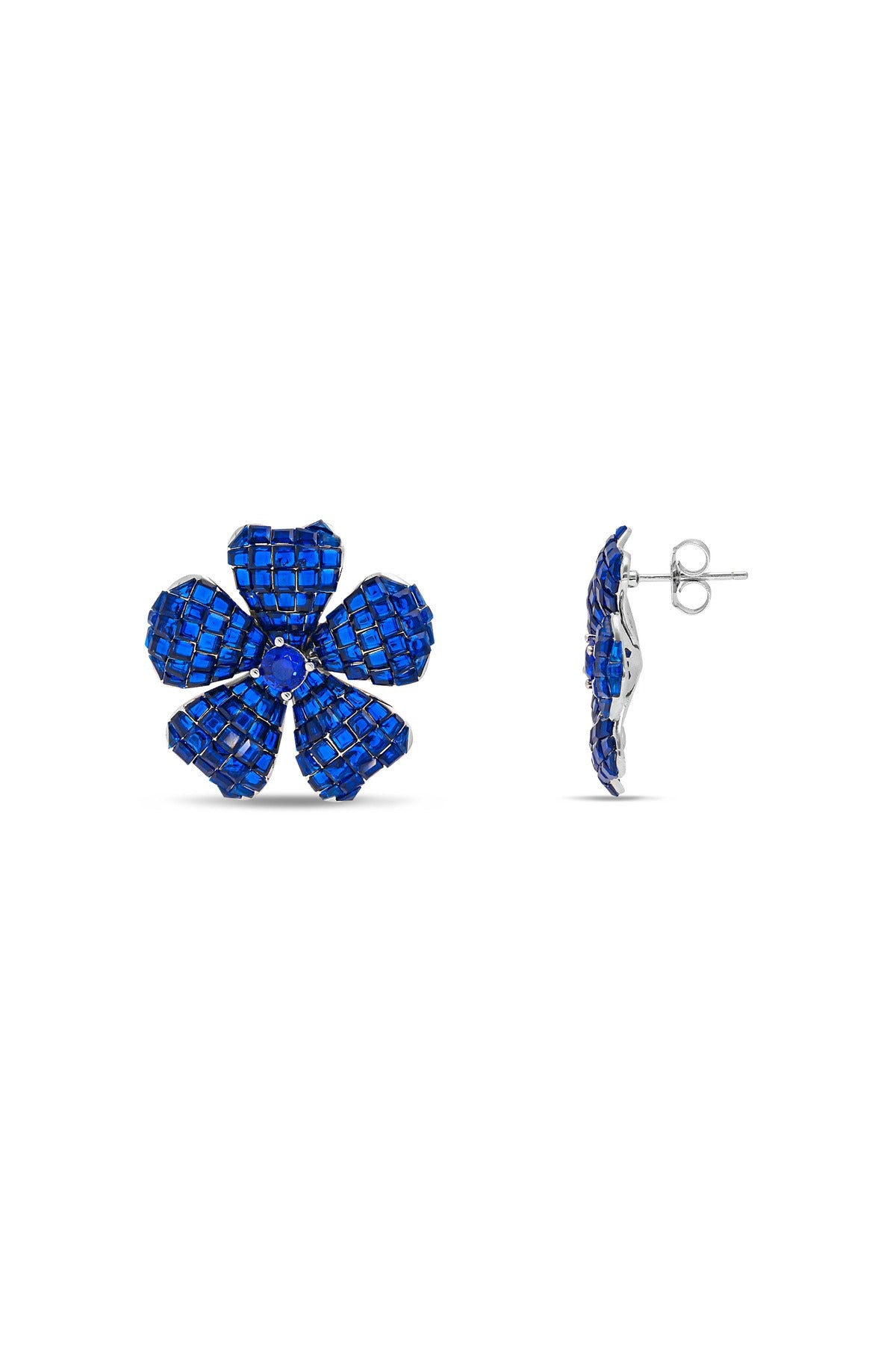 Floral Fantasia Blue Sapphire Stud Earrings