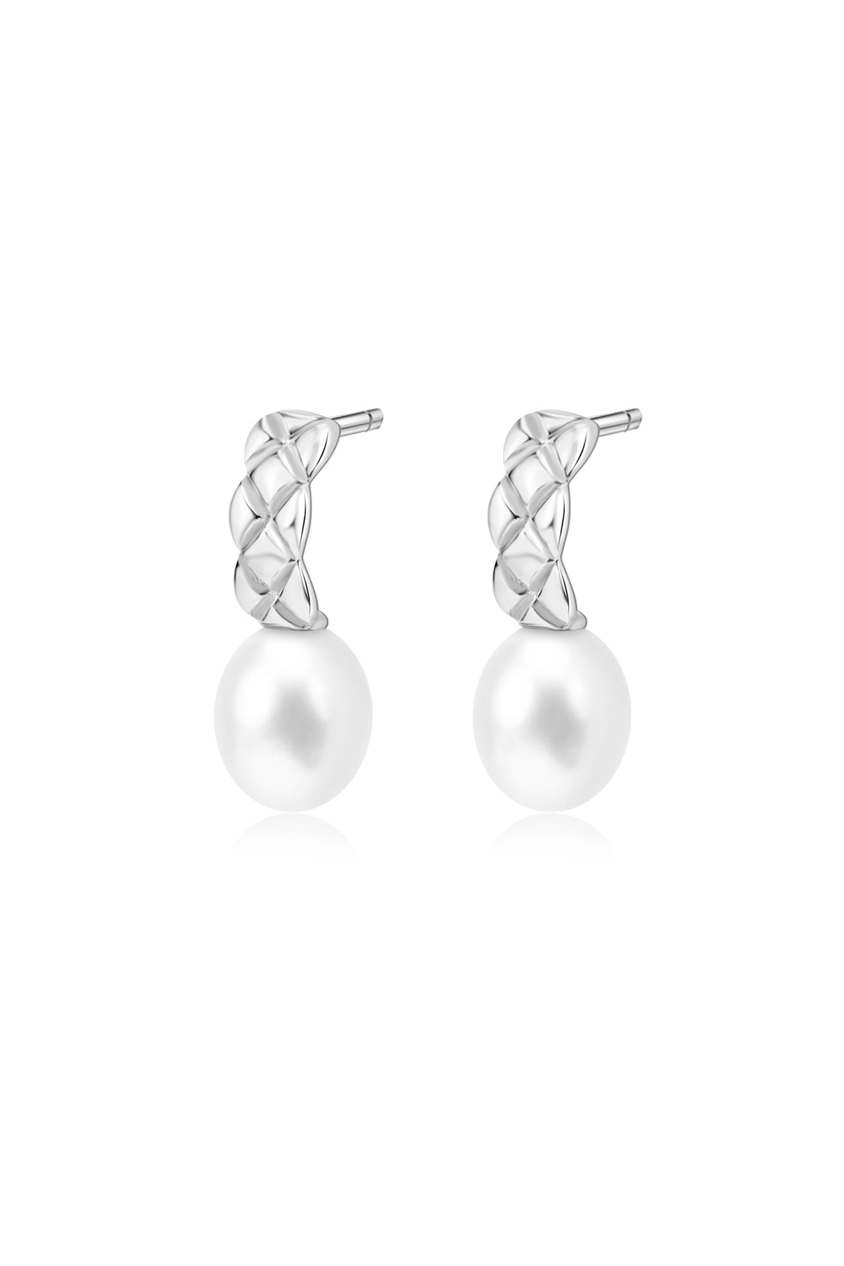 Quilted Silver Pearl Drop Earrings
