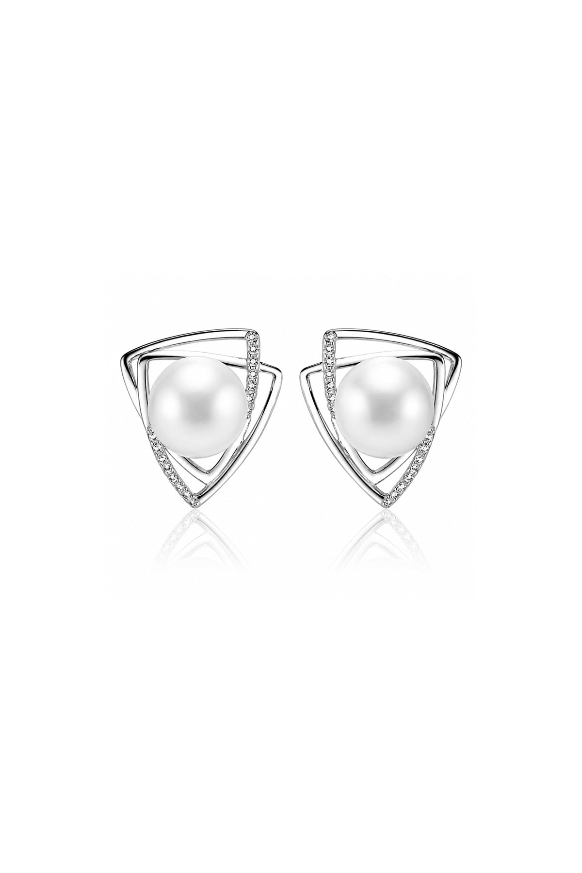Double Triangle Pearl Earrings
