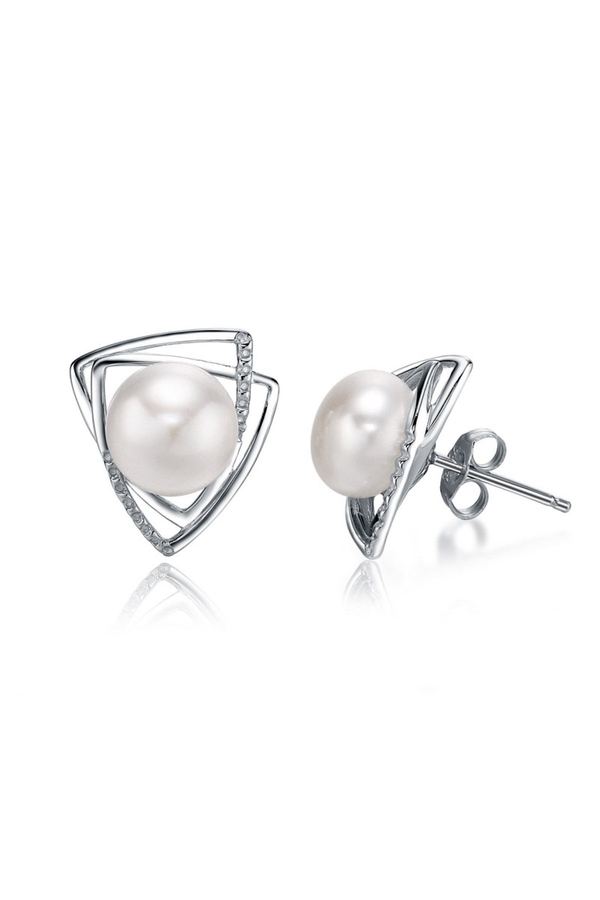 Double Triangle Pearl Earrings