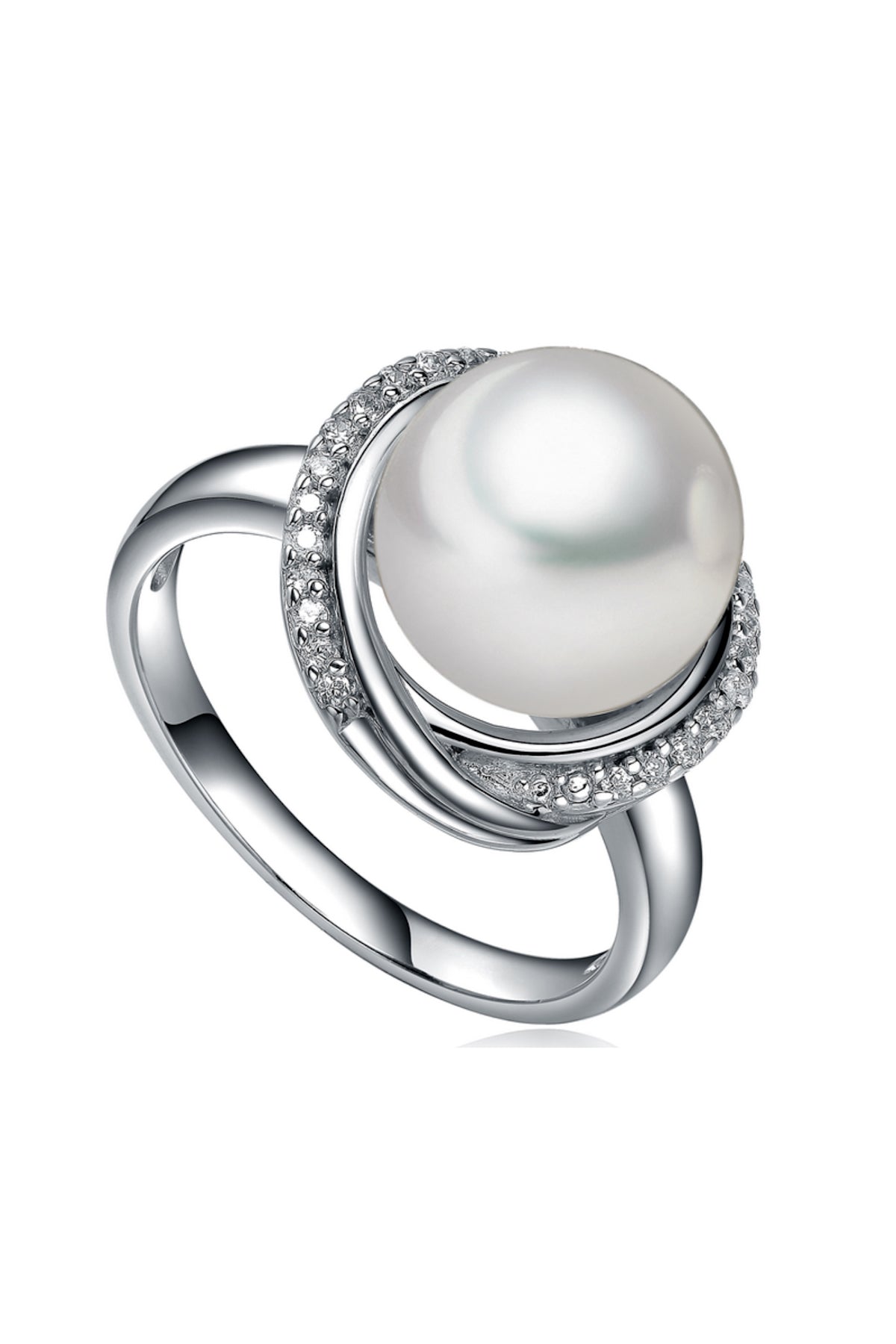 Elegant Crossover Halo Pearl Ring