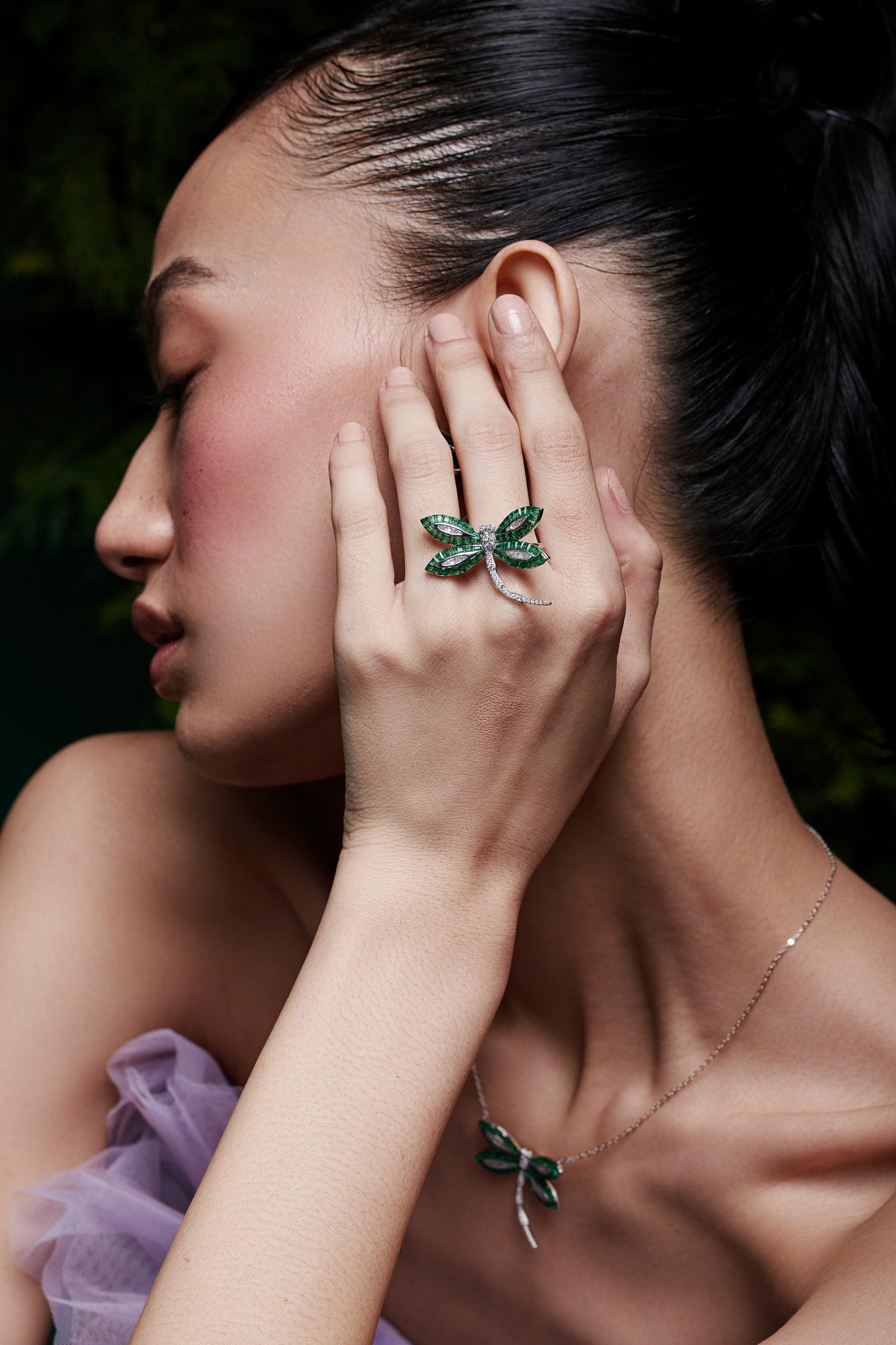 Woodland Emerald Green Dragonfly Statement Ring