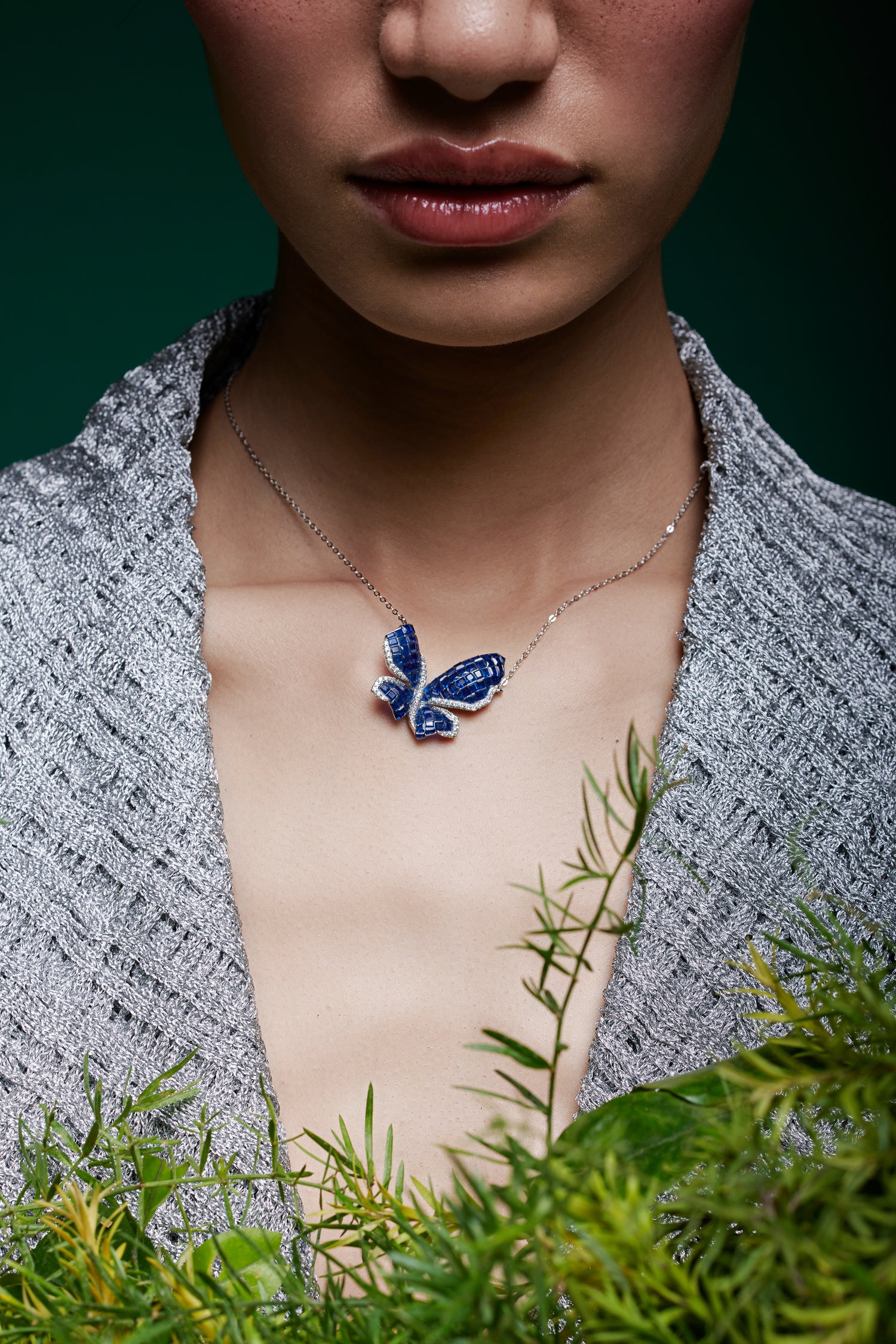 Mystical  Blue Sapphire Butterfly Pendant with Chain