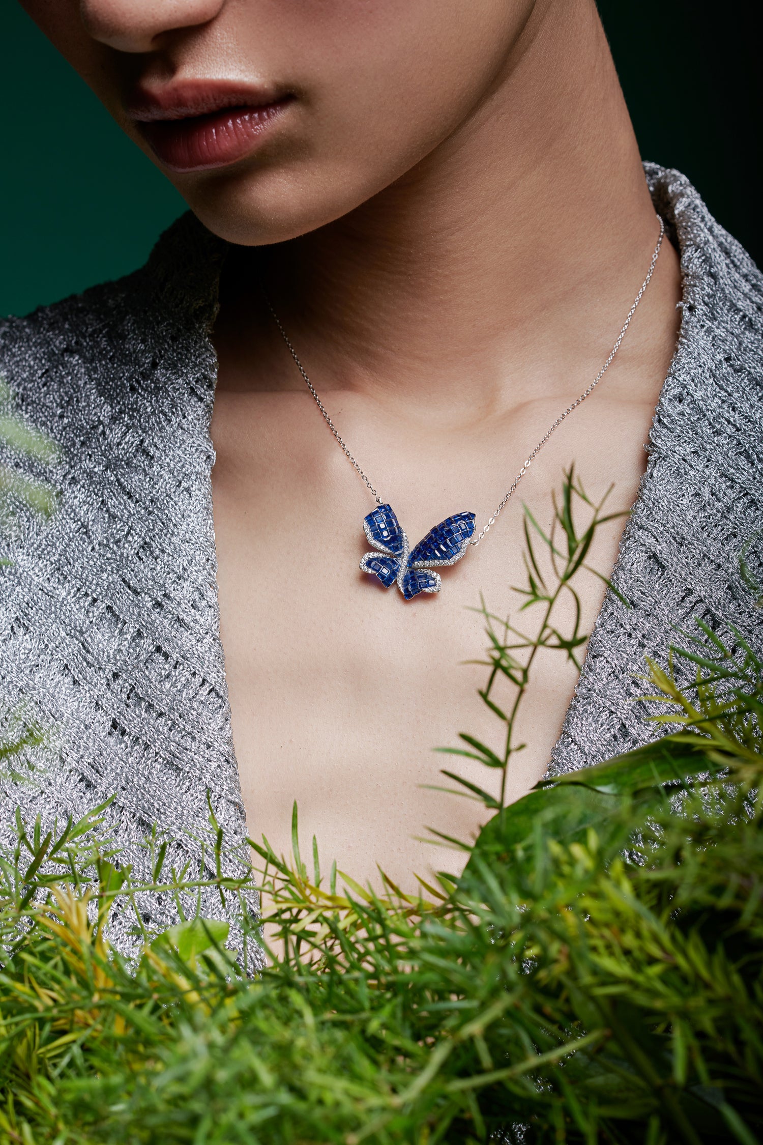 Mystical  Blue Sapphire Butterfly Pendant with Chain