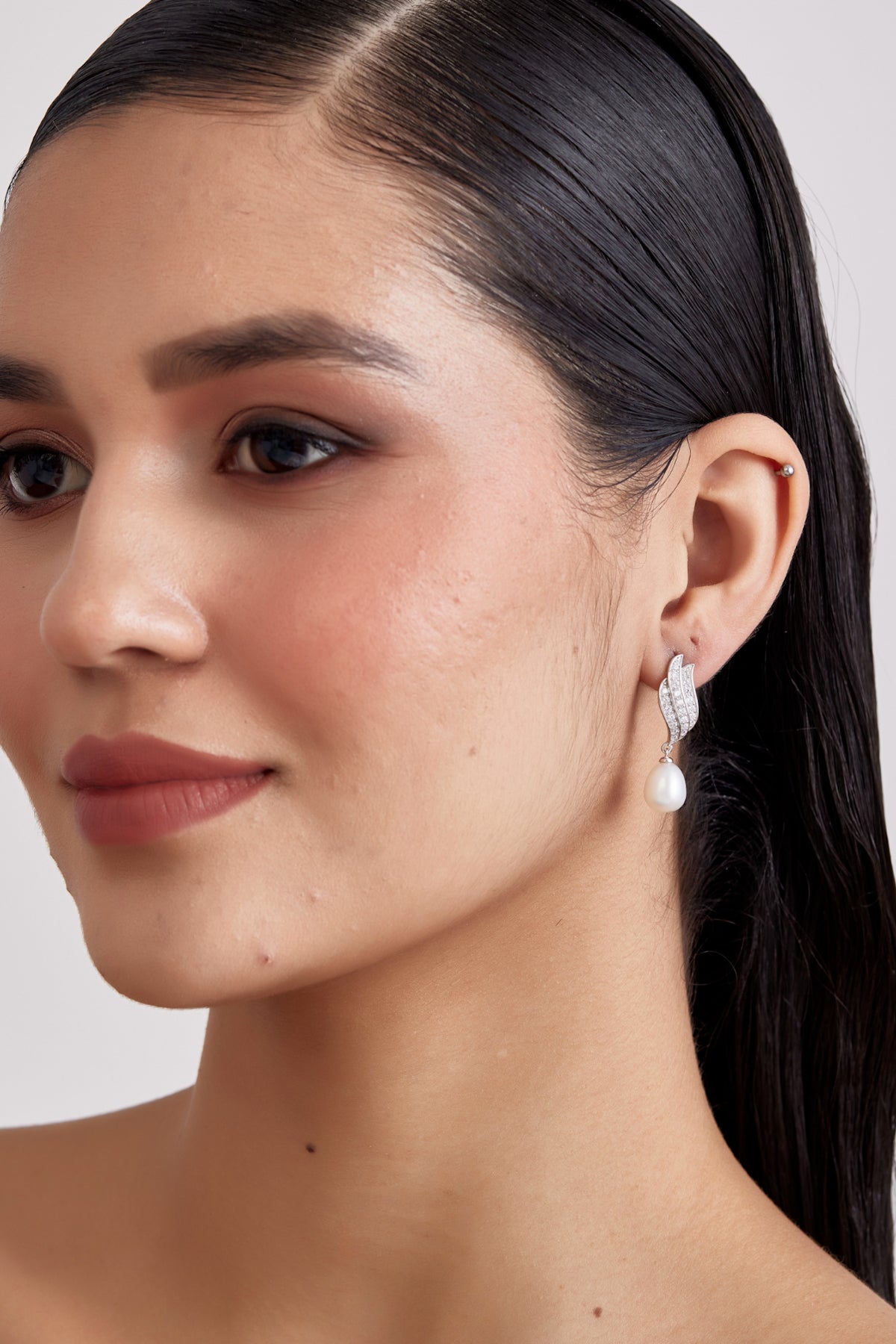 Wave Pave Pearl Drop Earrings
