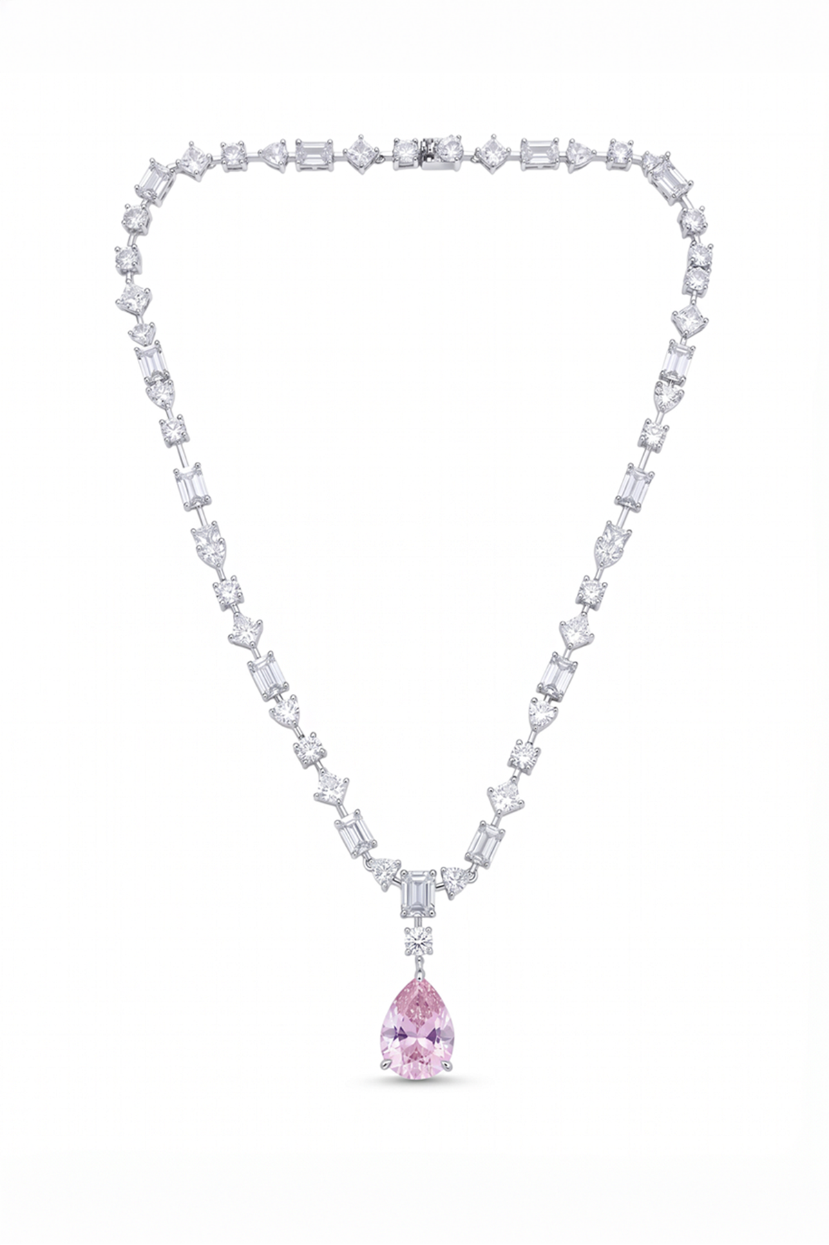 Pink Diamond Cascade Teardrop Necklace
