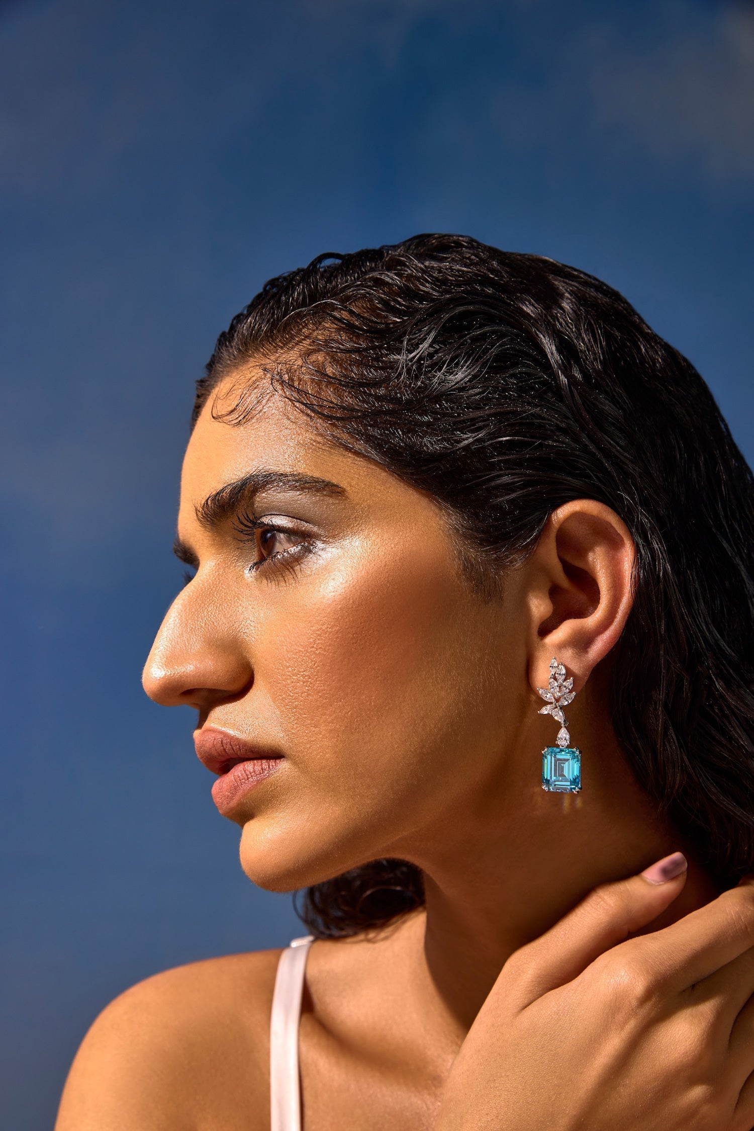 Aqua Blossom Evening Earrings