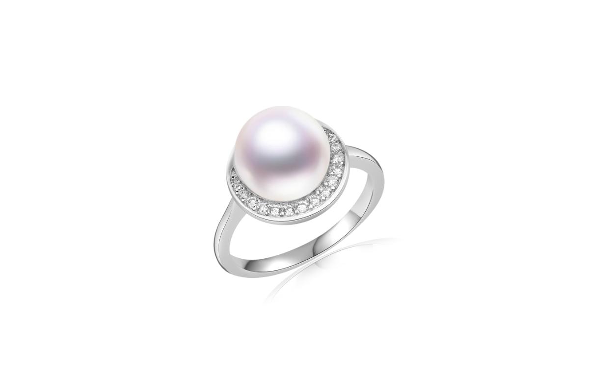 Elegant Half Halo Pearl Ring