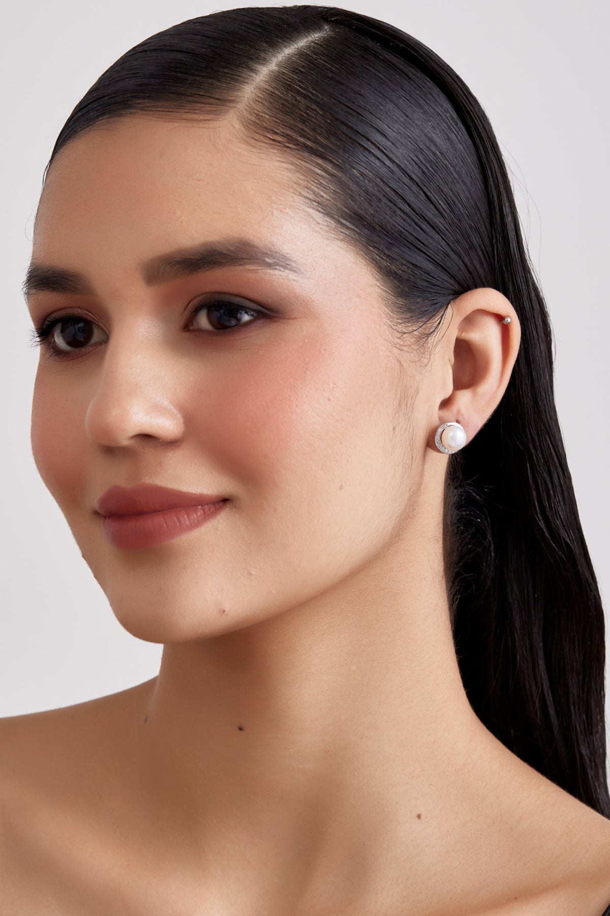 Elegant Half Halo Pearl Earrings