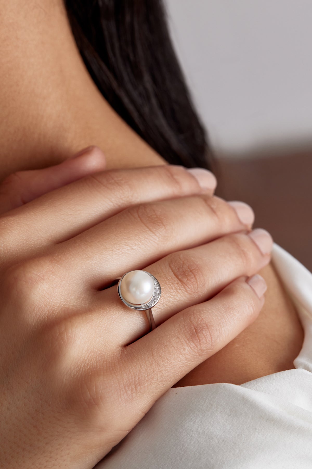 Elegant Half Halo Pearl Ring