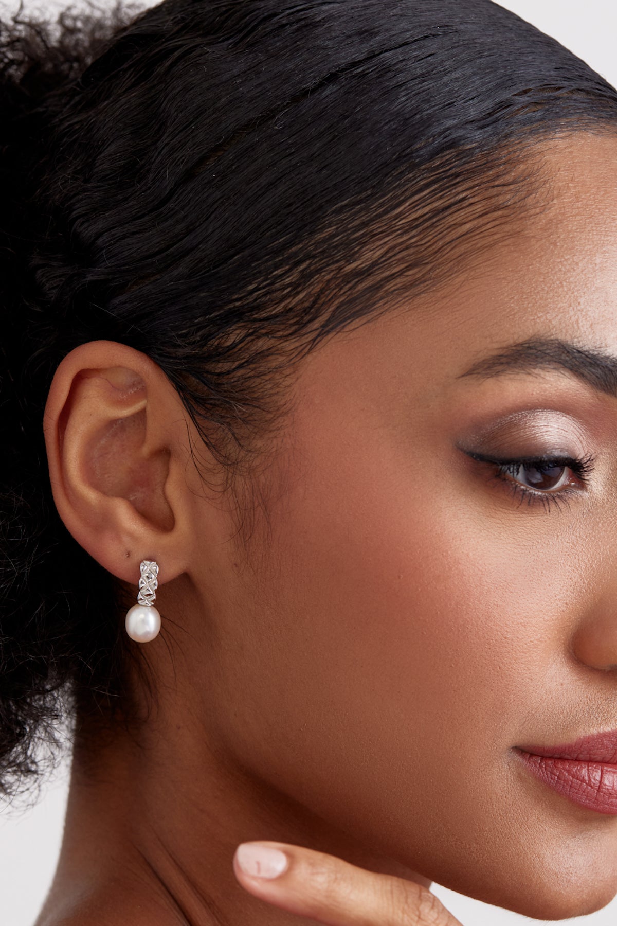 Quilted Silver Pearl Drop Earrings