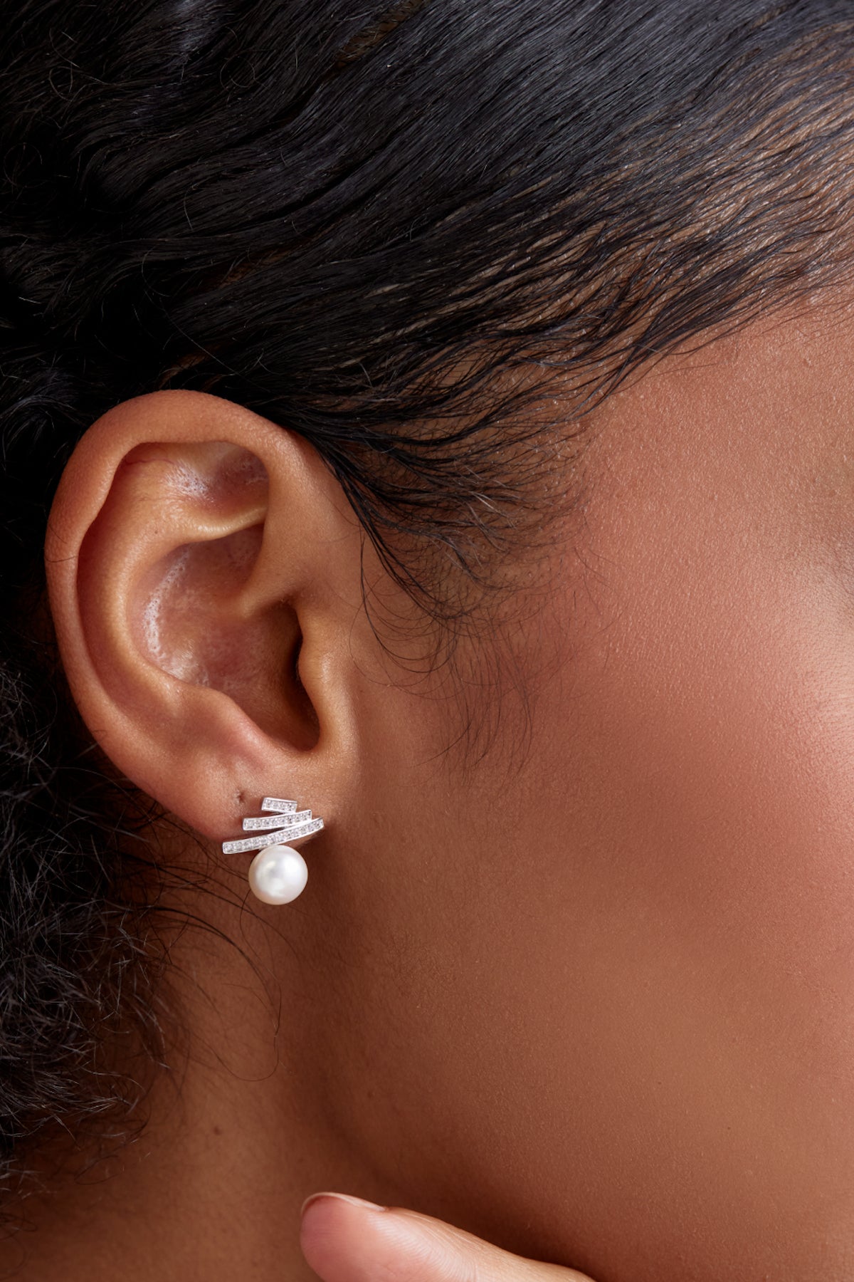Glamourous Rhodium Pearl Drop Earrings