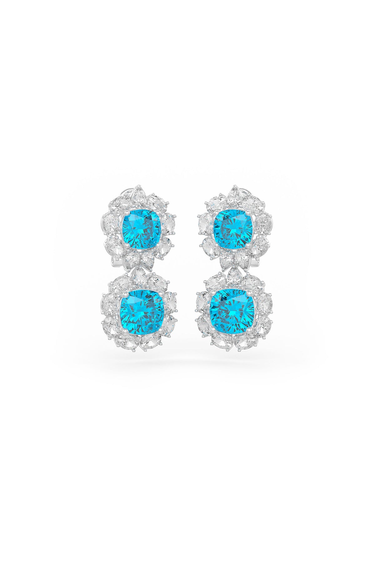 Double Aqua Cascade Studs Earrings