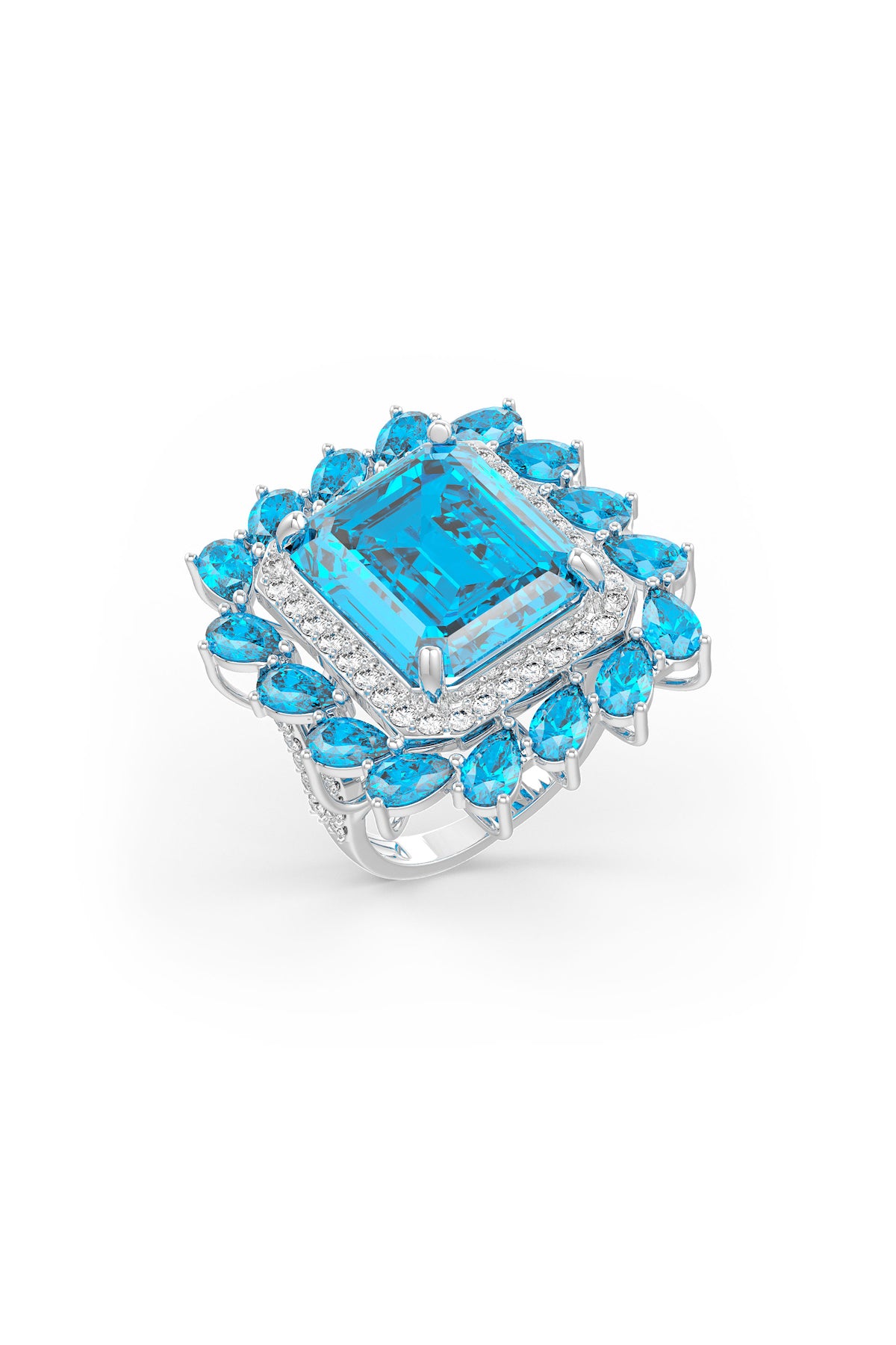 Aqua Halo Cocktail Ring