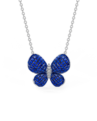 Blue Sapphire Fluttering Wings Pendant With Silver Chain