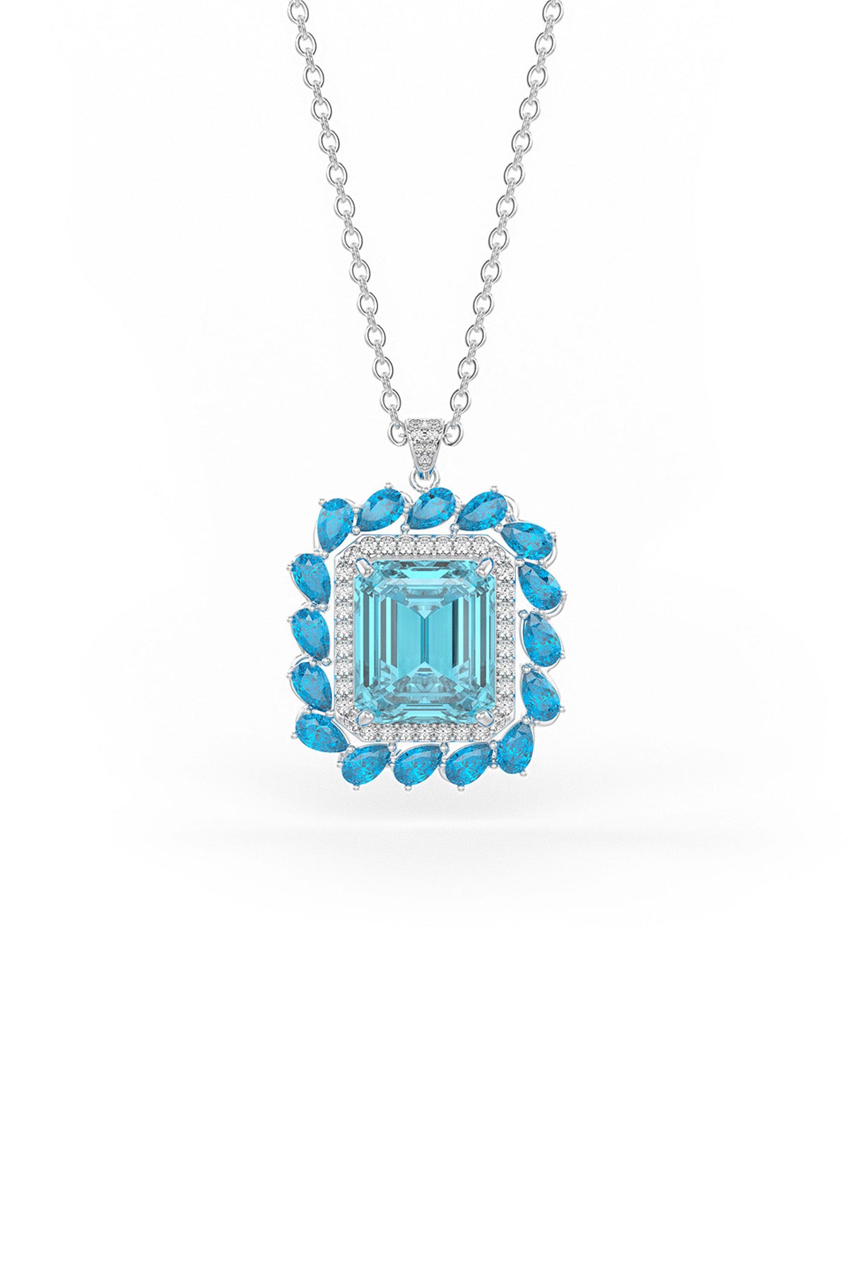 Aqua Halo Sterling Silver Pendant With Chain