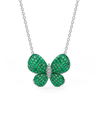 Emerald Green Fluttering Wings Pendant With Silver Chain