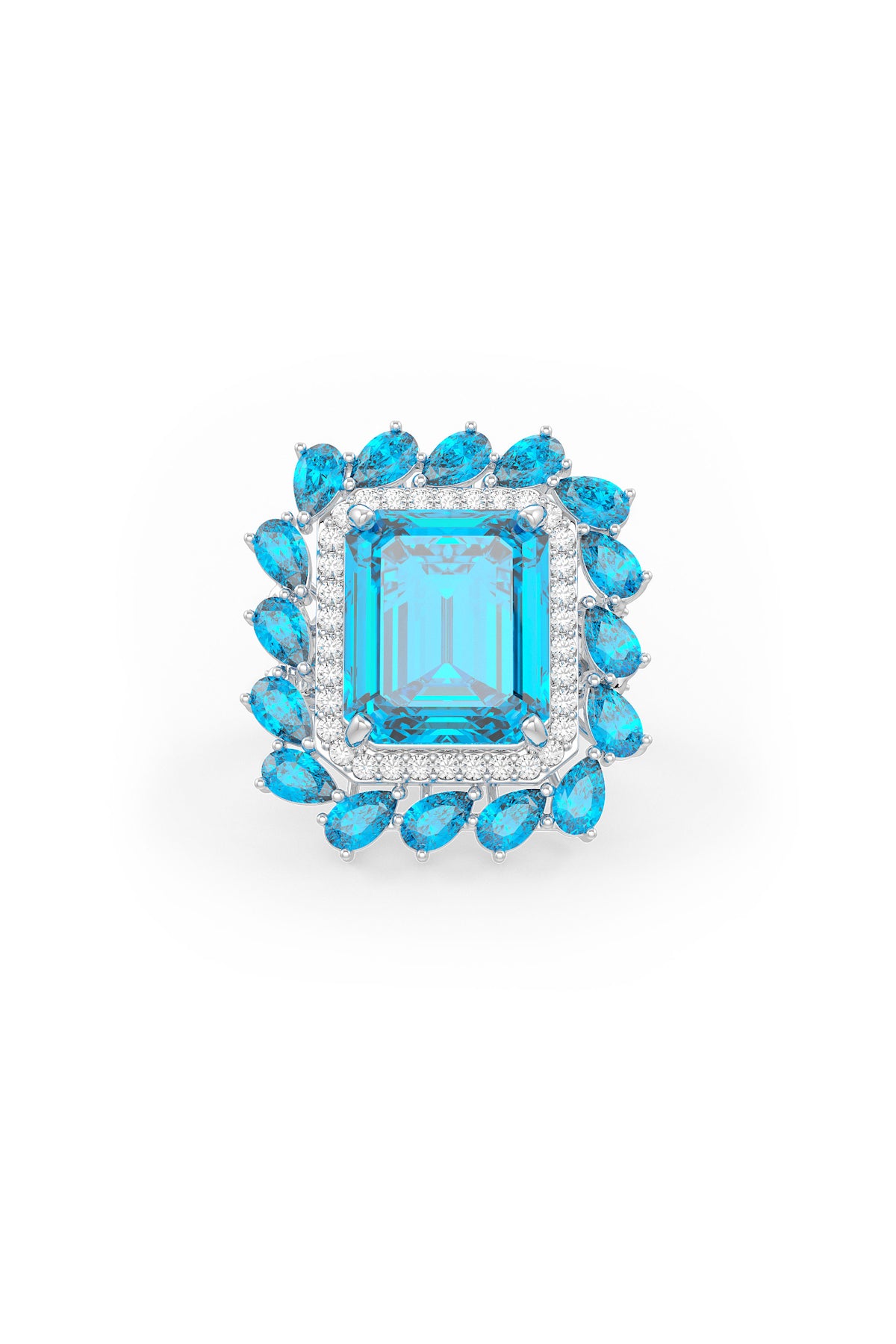 Aqua Halo Cocktail Ring