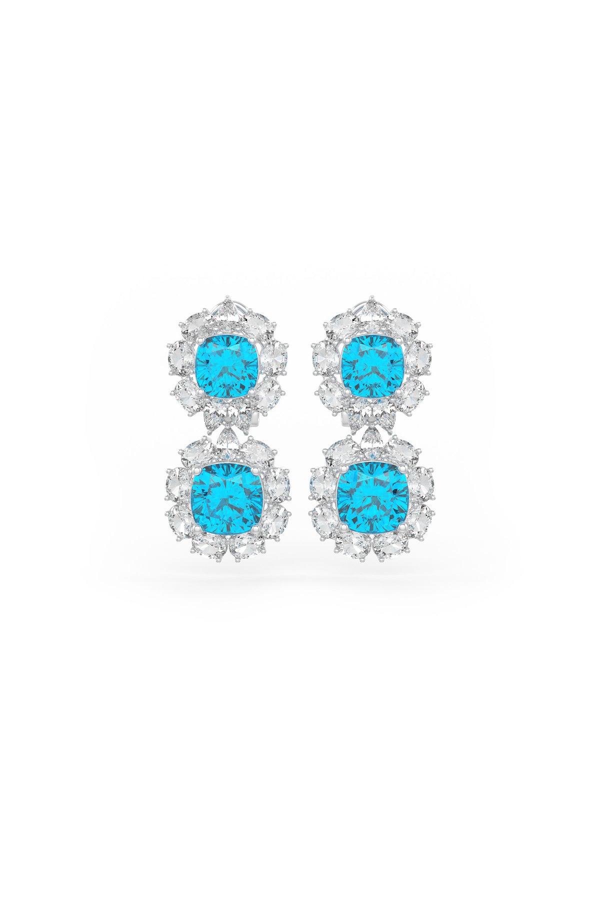 Double Aqua Cascade Studs Earrings