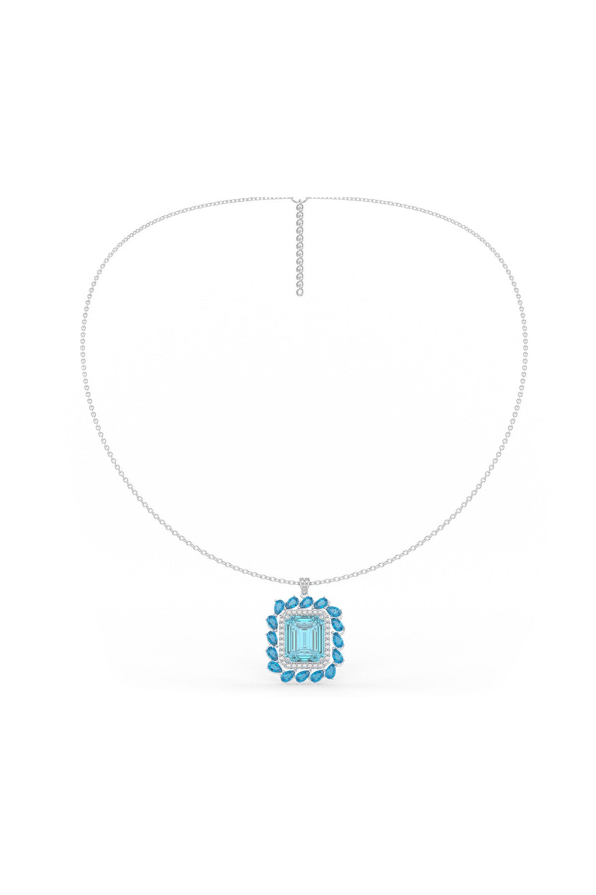 Aqua Halo Sterling Silver Pendant With Chain