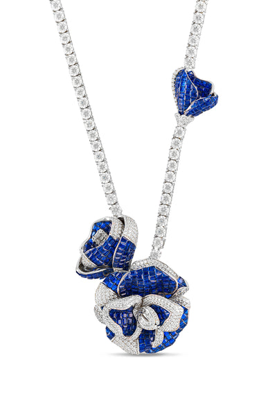 Blue Sapphire Wildflower Whispers Pendant With Silver Chain