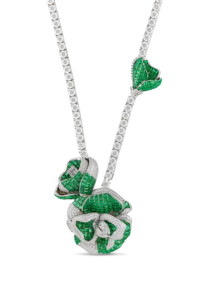 Emerald Green Wildflower Whispers Pendant With Silver Chain