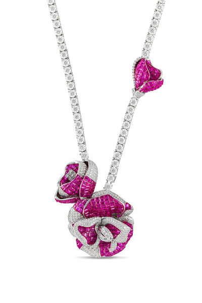 Ruby Wildflower Whispers Pendant With Silver Chain