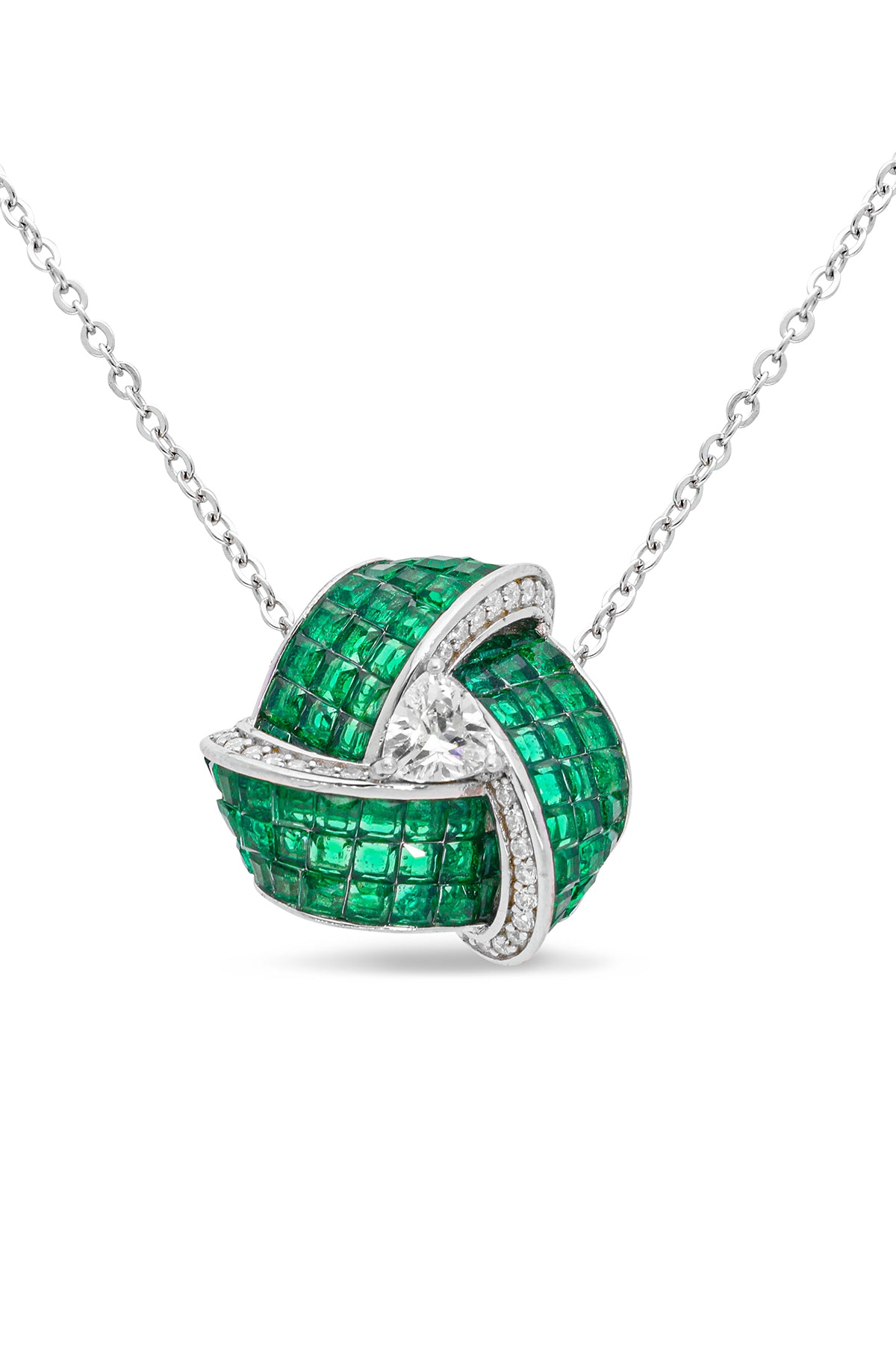 Enchanted Emerald Green Triad Blossom Pendant with Chain