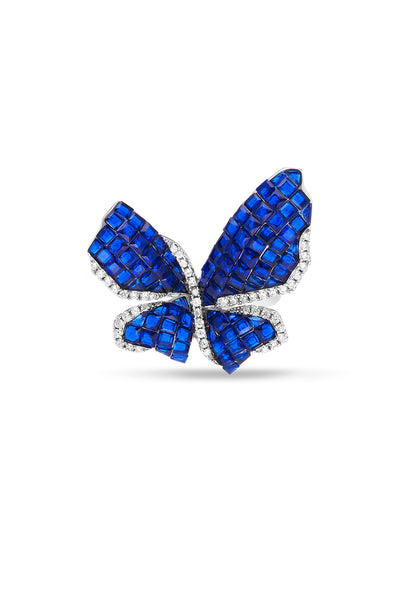 Blue Sapphire Morpho Butterfly Cocktail Ring