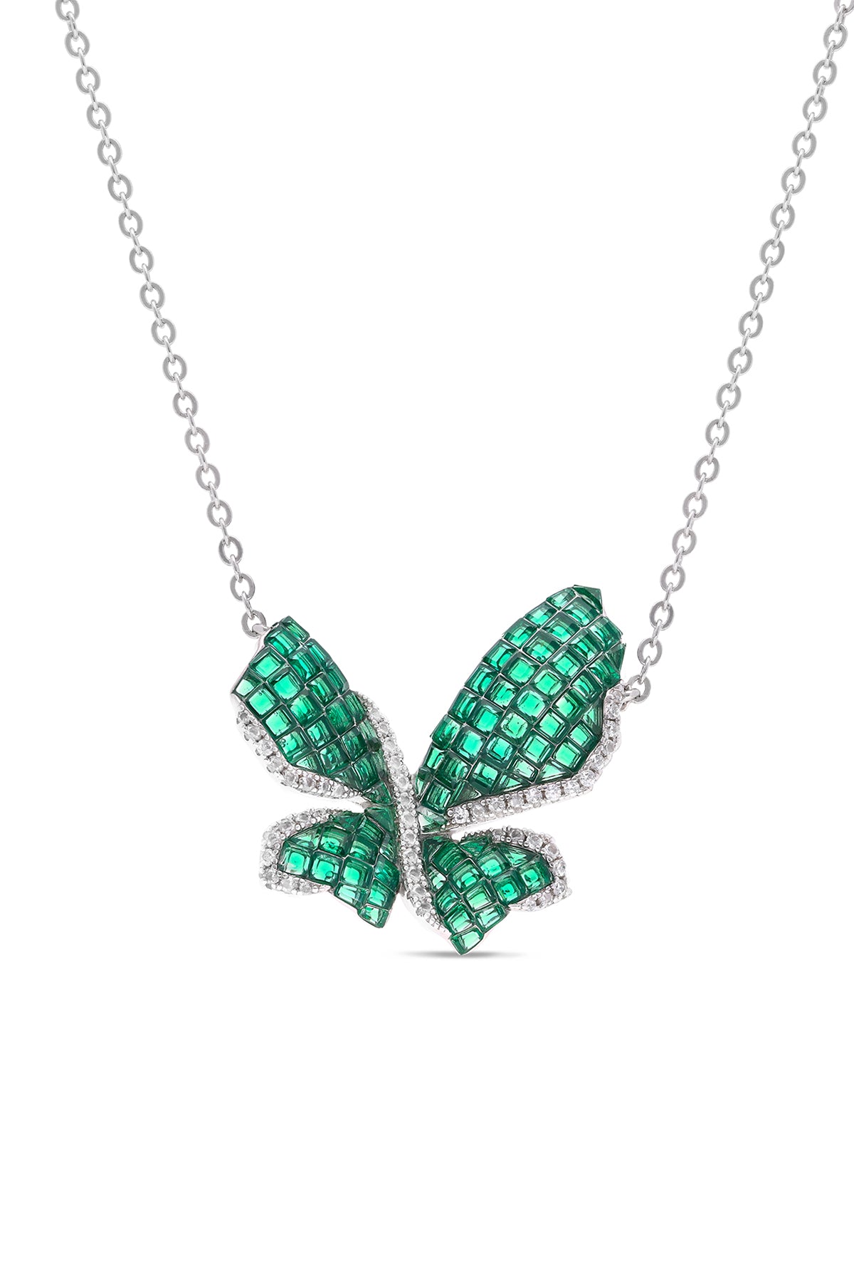 Mystical Emerald Green Butterfly Pendant with Chain