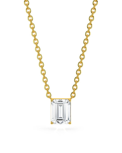 Emerald Cut Solitaire Pendant With Chain