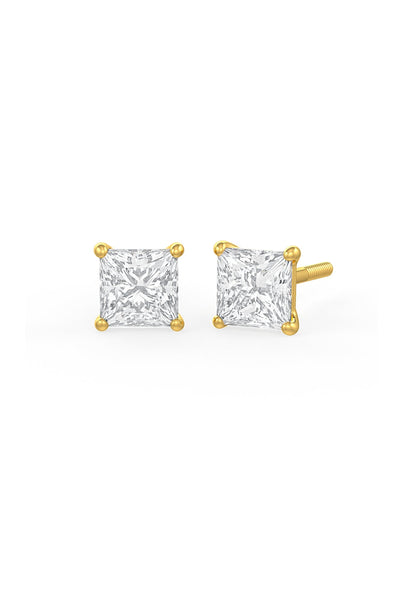 Square Shaped Solitaire Stud Earrings