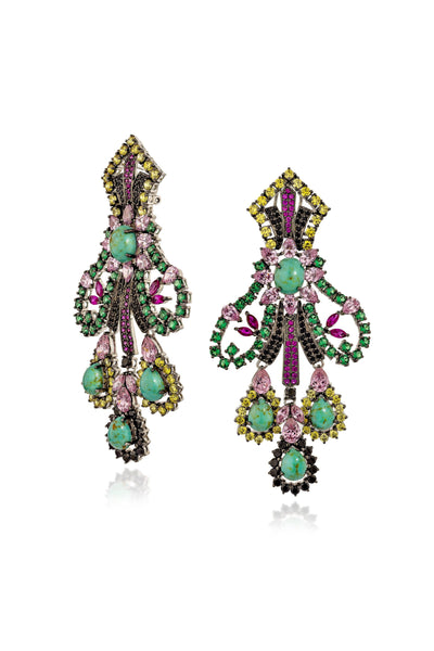Turquoise Regal Petal Chandeliers Earrings