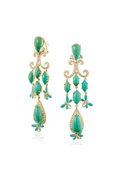 Turquoise Petal Chandelier Earrings
