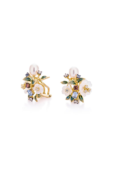 White Pearl Bloom Stud Earrings