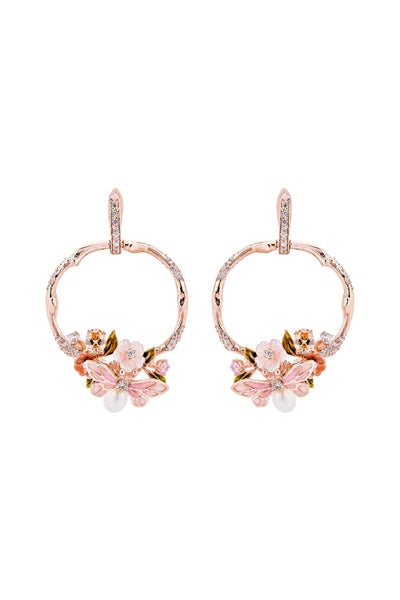 Pink Wildflower Serenade Hoop Earrings