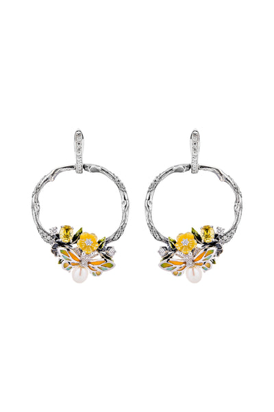 Yellow Wildflower Serenade Hoop Earrings