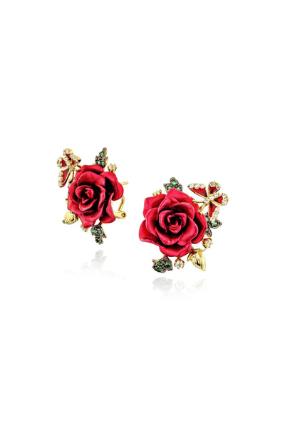 Red Whimsical Winged Rose Stud Earrings