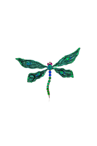 Green Starlit Dragonfly Large Statement Brooch